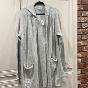 NWT gap grey white long hooded sweater XL